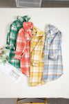 Sky Blue Plaid Flap Pocket Long Sleeve Shacket-Outerwear-MomFashion