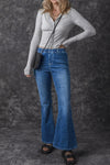 Blue Elastic High Waist Flare Jeans-Bottoms-MomFashion