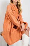 Orange Crinkled Dual Chest Pocket Oversized Shirt Dress-Dresses-MomFashion