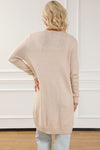 Apricot Ribbed Trim Pockets Open Front Midi Cardigan-Tops-MomFashion