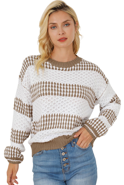 Multicolour Vertical Stripes Two Tones Drop Shoulder Sweater-Tops-MomFashion