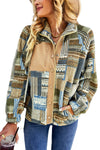 Khaki Western Colorblock Snap Buttoned Sherpa Jacket-Outerwear-MomFashion