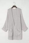 Gray Oversized Fold Over Sleeve Sweater Cardigan-Tops-MomFashion