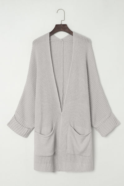 Gray Oversized Fold Over Sleeve Sweater Cardigan-Tops-MomFashion