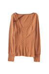 Brown U Neck Textured Long Sleeve Top-Tops-MomFashion