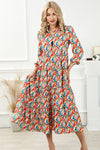 Multicolor Abstract Geometric Print Long Sleeve High Waist Dress-Dresses-MomFashion