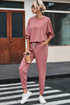 Pink Solid Sport Boxy Fit Pullover & Pants Outfit-Loungewear-MomFashion