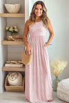 Pink Leopard Print Pocketed Sleeveless Maxi Dress-Dresses-MomFashion