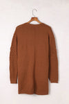 Brown Open Front Woven Texture Knitted Cardigan with Pockets-Tops-MomFashion