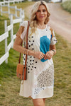 Light Blue Leopard Splicing Color Block Mini Dress-Dresses-MomFashion