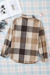 Khaki Plaid Color Block Buttoned Long Sleeve Jacket with Pocket-Outerwear-MomFashion