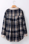 Multicolor Plaid Contrast Sherpa Flap Pocket Snap Button Shacket-Outerwear-MomFashion