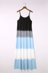 Sky Blue Spaghetti Strap Tie Dye Slit Maxi Dress-Dresses-MomFashion