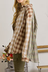 Brown Multi Plaid Patchwork Raw Edge Casual Shirt-Tops-MomFashion