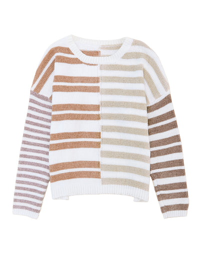 Stripe Blocked Drop Shoulder Slouchy Sweater-Tops-MomFashion