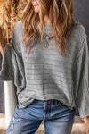 Gray Exposed Seam Ribbed Knit Dolman Top-Tops-MomFashion