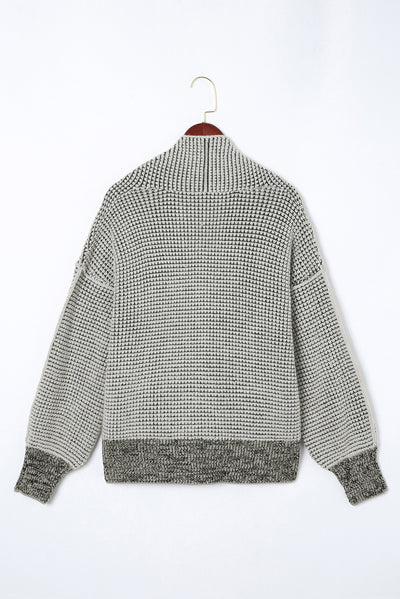 Gray Chunky Waffle Knit Oversized Collar Cardigan-Tops-MomFashion