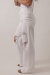 Bright White Heavy Distressed Straight Leg Jeans-Bottoms-MomFashion