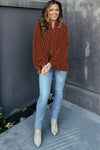 Coffee Textured Corduroy Puff Sleeve Shacket-Outerwear-MomFashion