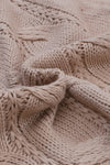 Apricot Ribbed Trim Eyelet Cable Knit Cardigan-Tops-MomFashion