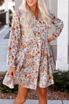 Multicolor Split Neck Buttons Front Shirt Floral Dress-Dresses-MomFashion