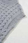 Medium Grey Cable Knit Turtleneck Batwing Sleeve Sweater-Tops-MomFashion