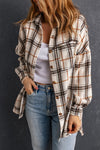 White Oversized Plaid Pattern Shacket with Slits-Outerwear-MomFashion