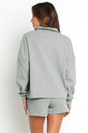 Gray Ribbed Zipper Sweatshirt and High Waist Shorts Set-Loungewear-MomFashion