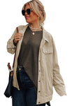 Khaki Plus Size Crochet Pattern Back Corduroy Jacket-Plus Size-MomFashion