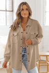 Khaki Solid Textured Flap Pocket Buttoned Shacket-Outerwear-MomFashion