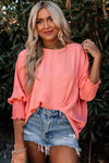 Pink Smocked Wrist Shift Top-Tops-MomFashion