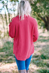 Pink Waffle Knit Button Up Casual Shirt-Tops-MomFashion