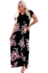 Black Contrast Floral Empire Waist Maxi Dress-Dresses-MomFashion