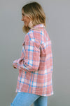 Pink Plaid Flap Pocket Flannel Shacket-Outerwear-MomFashion