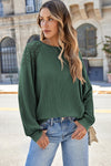 Green Lace Long Sleeve Textured Pullover-Tops-MomFashion