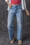 Light Blue High Rise Distressed Straight Leg Jeans-Bottoms-MomFashion