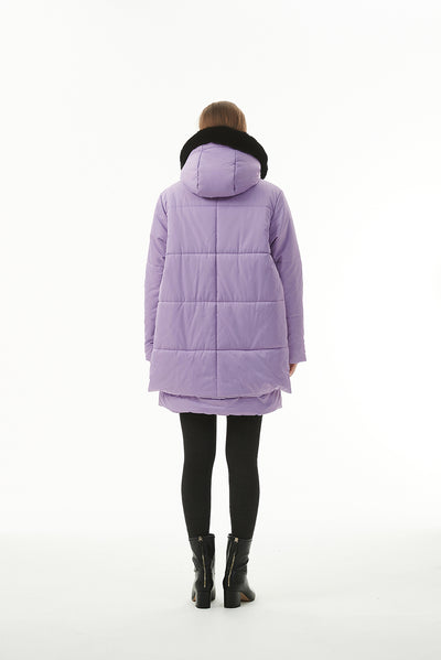 Wisteria Plush Linen Zip Up Hooded Puffer Coat-Outerwear-MomFashion