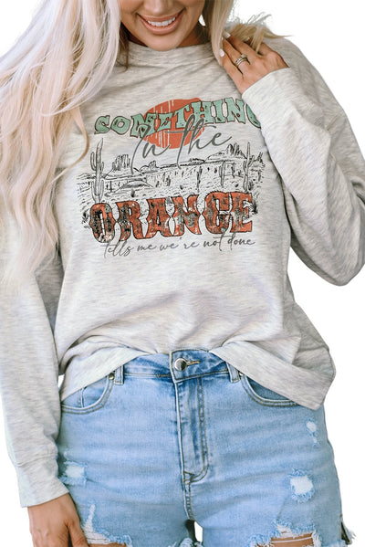 Gray SOMETHING ORANGE Graphic Relaxed Sweatshirt-Tops-MomFashion