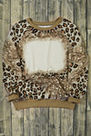 Leopard Print Bleached Long Sleeve Top-Tops-MomFashion