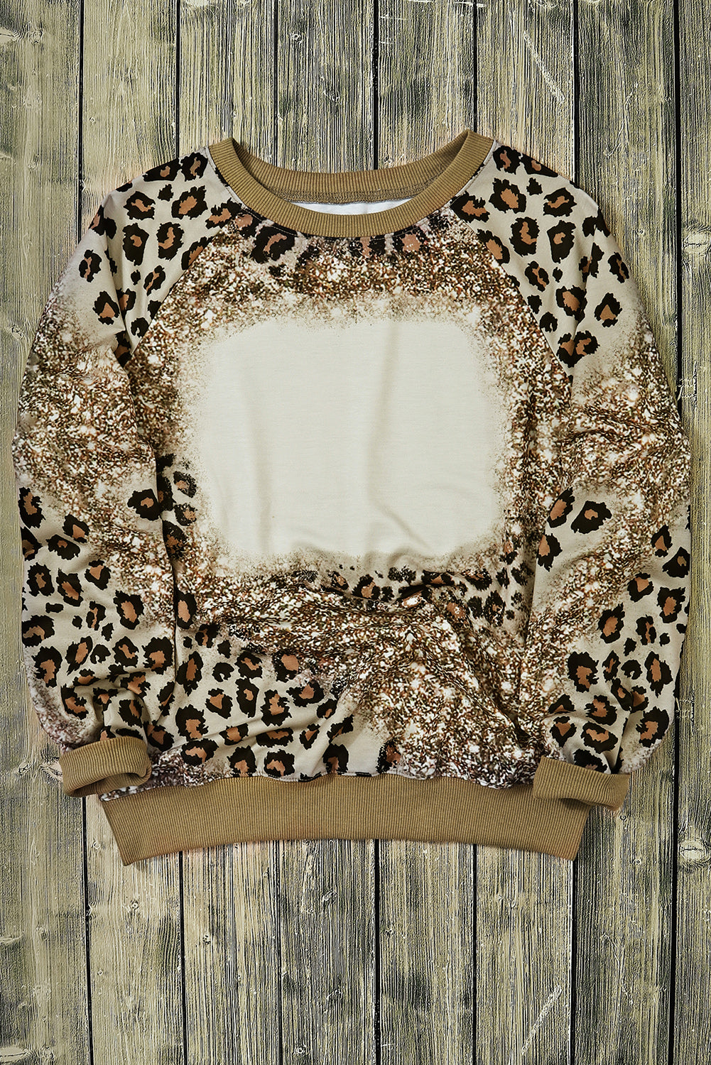 Leopard Print Bleached Long Sleeve Top-Tops-MomFashion