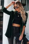 Green Casual Pocketed Velvet Blazer-Outerwear-MomFashion