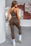 Brown Ribbed Knit 3pcs Sports Set-Activewear-MomFashion