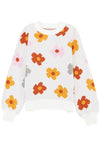 White Sweet Flower Knitted Ribbed Hem Sweater-Tops-MomFashion