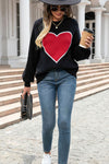 Black Heart Graphic Valentine Sweater-Tops-MomFashion