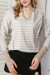 White Leopard Striped Patch Thumbhole Sleeve Top-Tops-MomFashion