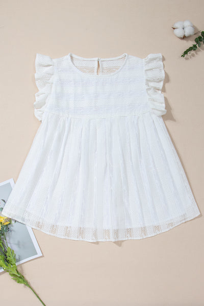 White Ruffled Lace Flowy Tank Top-Tops-MomFashion