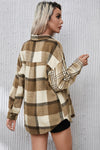 Parchment Contrast Plaid Patchwork Flap Pocket Shacket-Outerwear-MomFashion