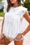 White Ruffled Lace Flowy Tank Top-Tops-MomFashion