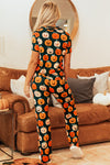 Orange Halloween Pattern Short Sleeve Shirt Pajama Set-Loungewear & Sleepwear/Sleepwear-MomFashion