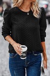 Black Cable Textured Puff Sleeve Sweatshirt-Tops-MomFashion